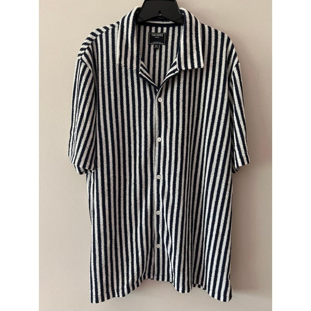 Todd Snyder Boulce Stripe Cabana Shirt Polo Classic Navy XXL